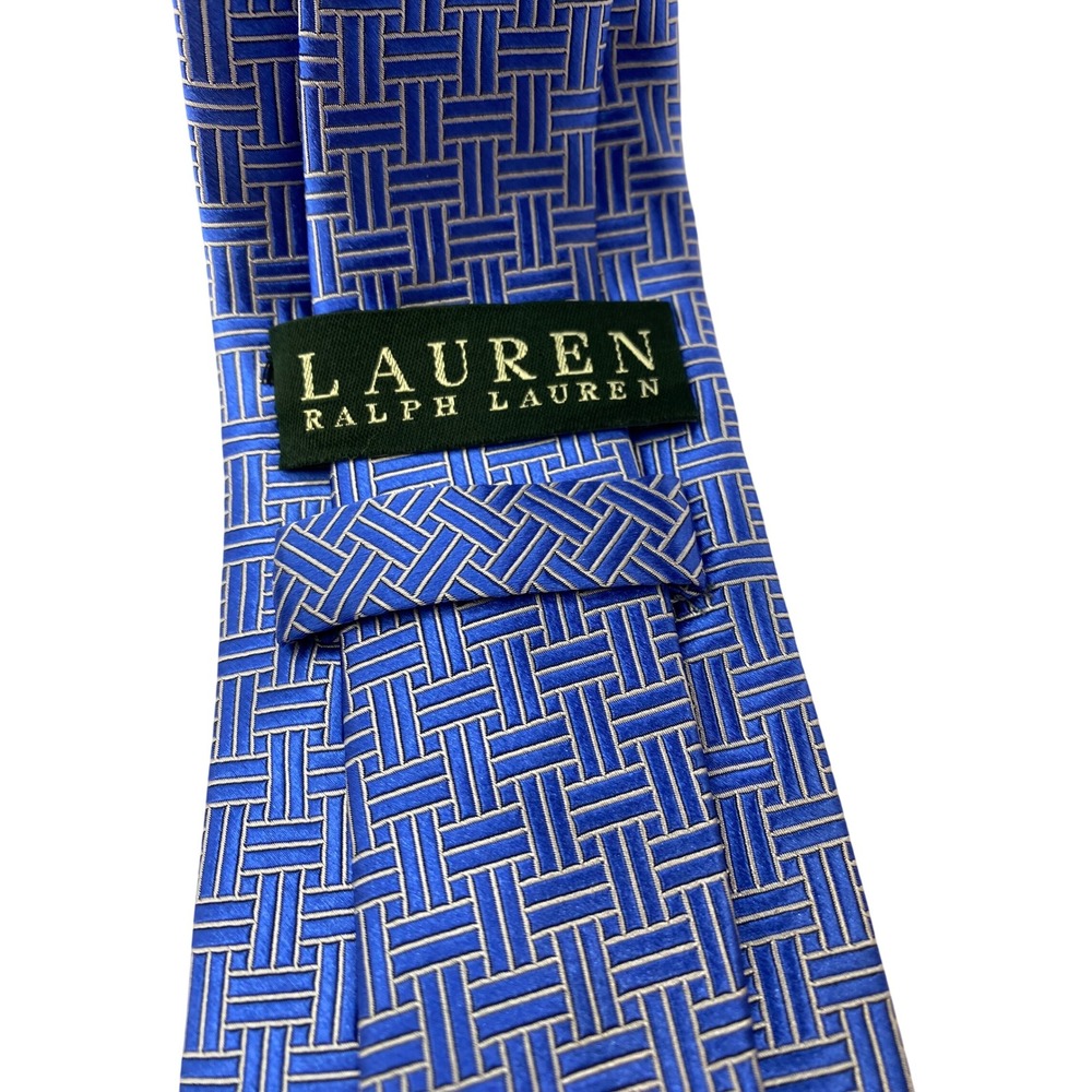 Ralph Lauren Mens Tie‎ Blue Geometric Pattern 100% Silk Necktie NWOT - Picture 4 of 5
